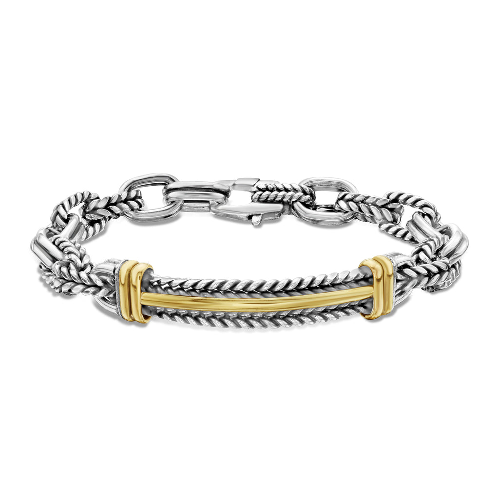 Silver & 18K Men's Cable Link Bar Bracelet | Phillip Gavriel