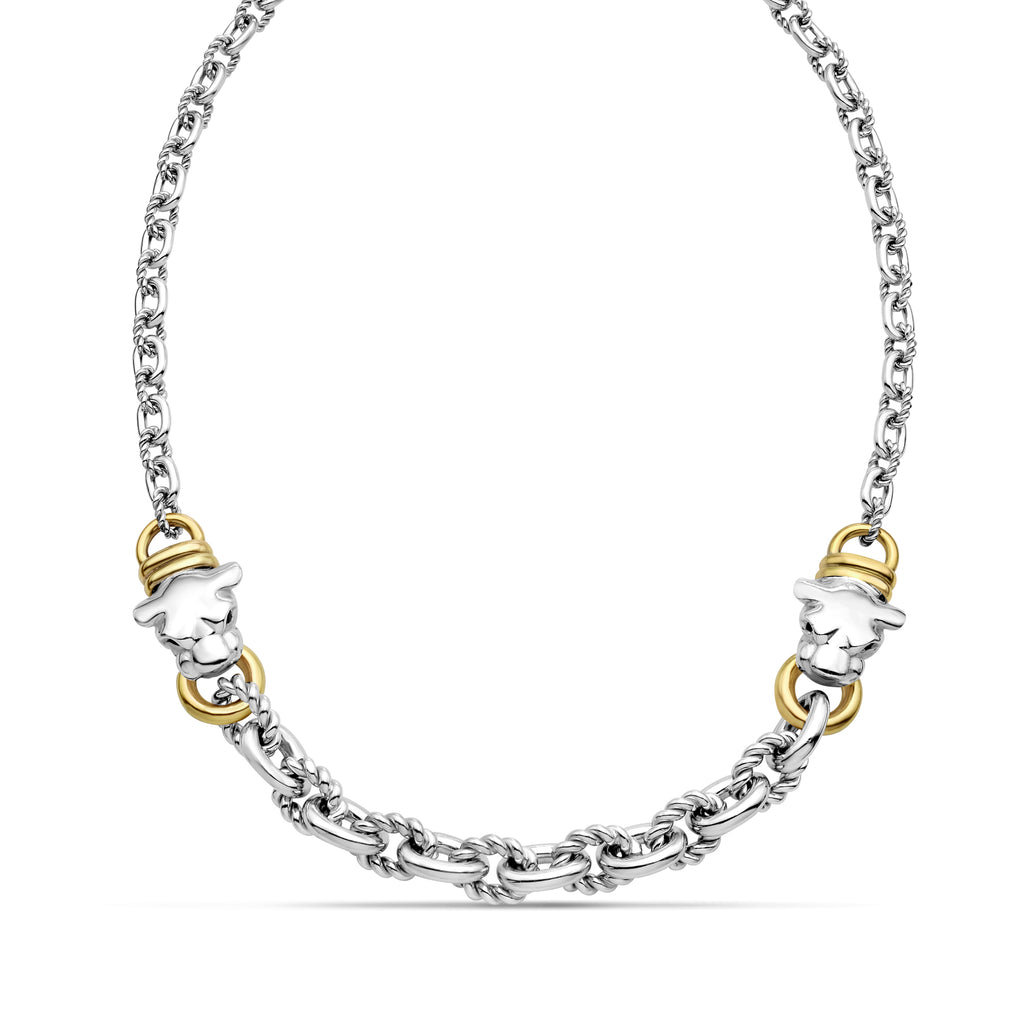 Silver & 18K Gold Panther Head Cable Link Necklace | Phillip Gavriel