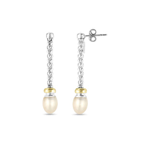 Silver & 18K Gold Popcorn Pearl Drop Earrings