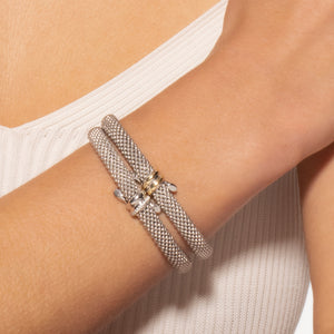 Silver & Diamond Popcorn Knot Cuff Bracelet