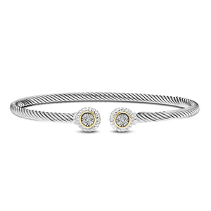 Silver & 18K Gold Round Diamond Tip Cable Bracelet