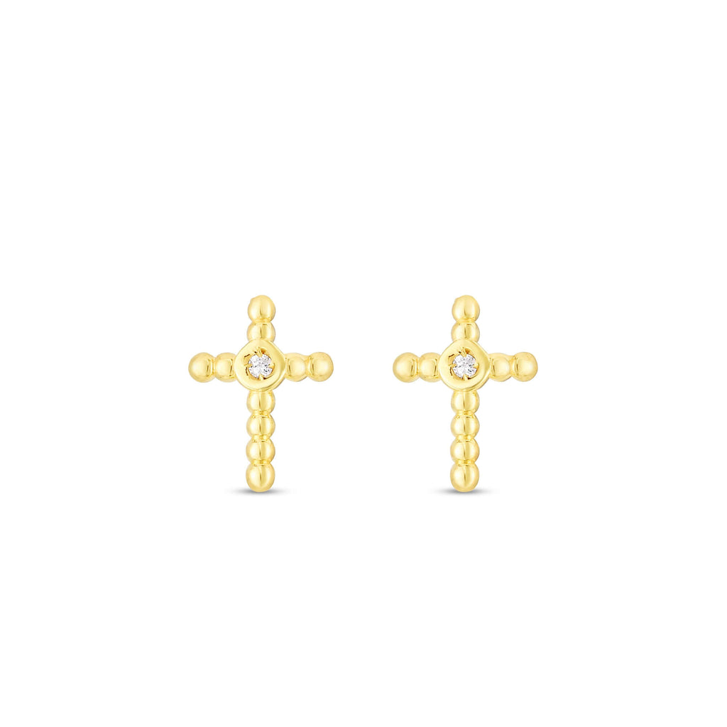 Charm America - Gold Cut-Out Cross Stud Earrings - Cross Earring - 14 Karat Solid Gold - Great For outlet Gifts