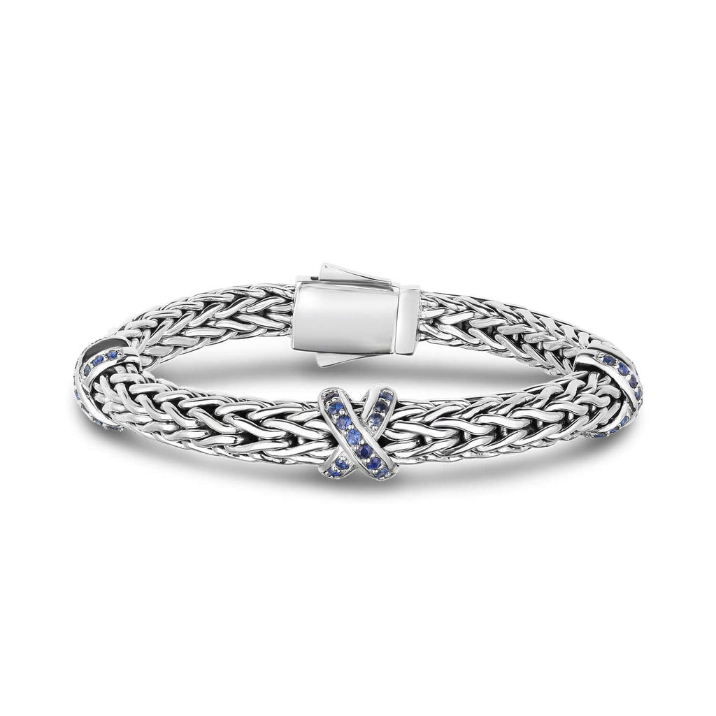 Sterling Silver Woven X Bracelet with Sapphires | Phillip Gavriel