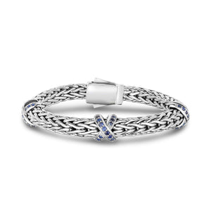 Sterling Silver Woven X Bracelet with Sapphires
