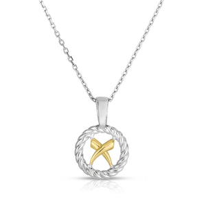 Silver & 18K Gold Mini Cable 'X' Necklace