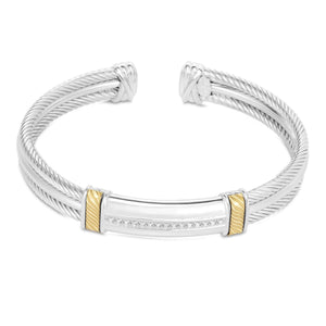 Silver & 18K Gold Cable Cuff Bracelet with Diamonds