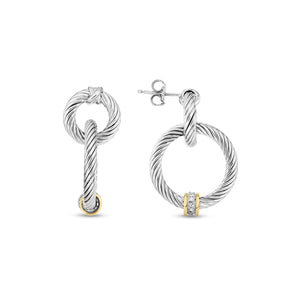 Silver & 18K Gold Diamond Cable Interlocking Earrings