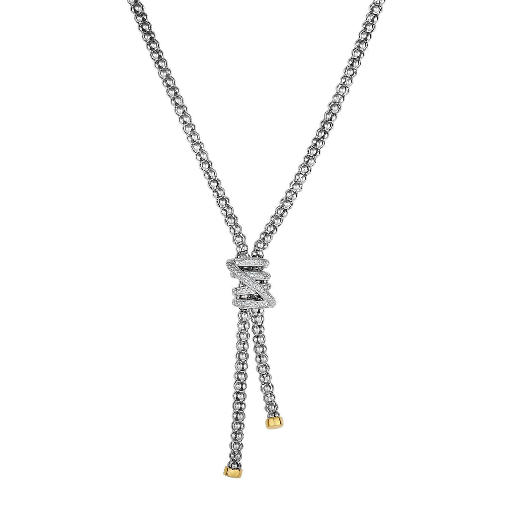 Silver & 18K Gold Popcorn Tally Diamond Lariat Necklace | Phillip