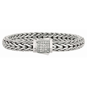 Silver Half Round 9mm Woven Chain Sapphire Bracelet