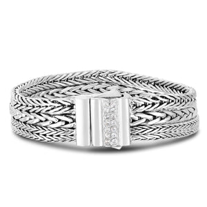 Silver Woven Multi-Chain Bracelet with White Sapphires