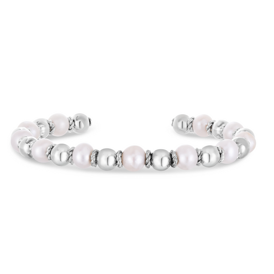 Silver & Pearl Italian Cable Bead Cuff