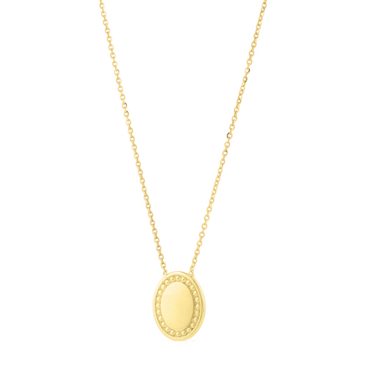 14K Gold Beaded Oval Necklace