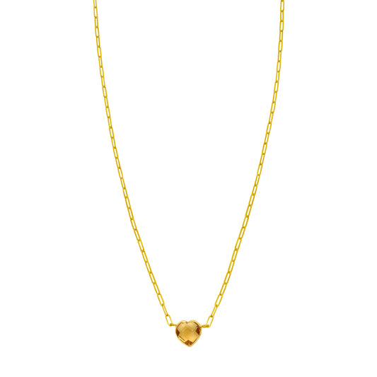14K Gold Heart Citrine Necklace