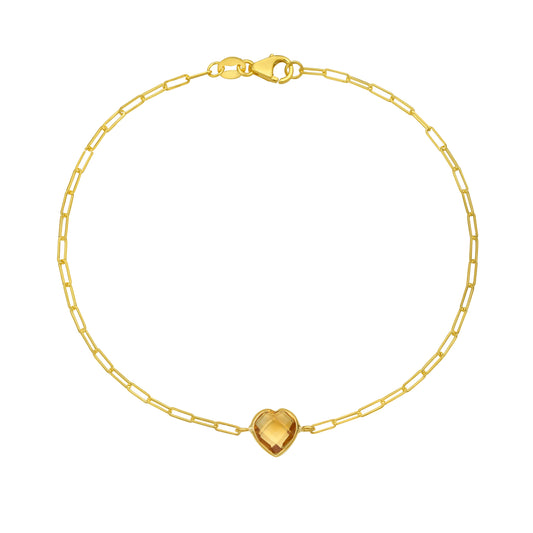14K Gold Heart Citrine Bracelet