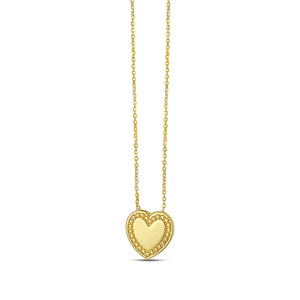 14K Gold Beaded Heart Necklace