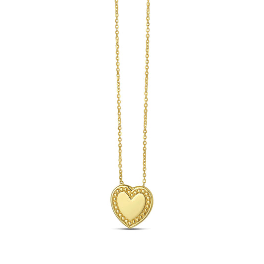 14K Gold Beaded Heart Necklace