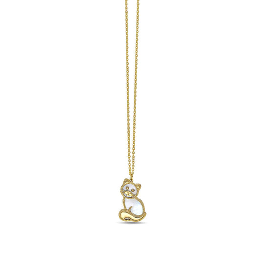 14K & Mother of Pearl Prosecco Kitty Necklace