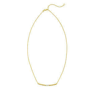 14K gold necklace with a twisted bar and natural diamonds, featuring an adjustable and delicate chain for a perfect fit.