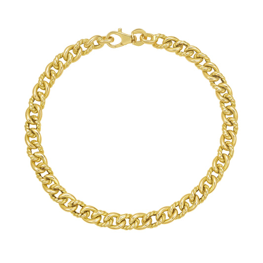 14K Italian Cable & Shiny Curb Link Bracelet