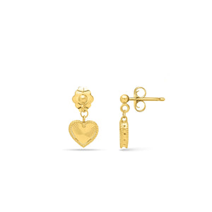 14K Gold Popcorn Radiating Heart Earrings