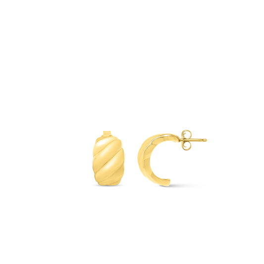 14K Gold Italian Cable Puffy Tapered Hoops