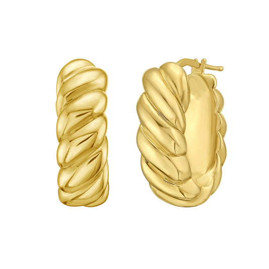 14K Scalloped Cable Hoops