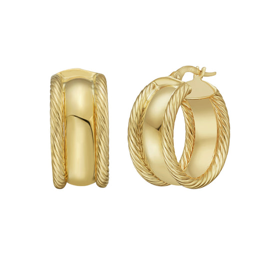 14K Polished and Italian Cable Hoops