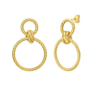 14K gold Door Knocker large Earrings with a twisted cable texture.