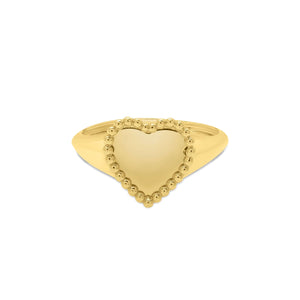14K Gold Popcorn Heart Signet Ring