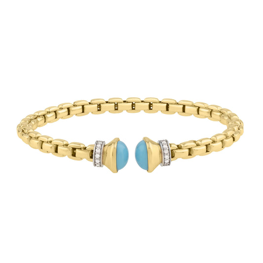 14K Diamond & Turquoise Venetian Link Bangle