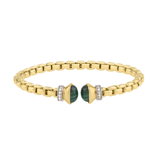 14K Diamond & Malachite Venetian Link Bangle