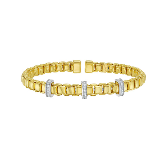 14K Venetian Diamond Bar Bangle, men's jewelry, men's bracelets, 14K gold bracelet, white gold details