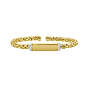 14K gold Venetian link bracelet with a bold gold bar and diamonds at the center, handcrafted by skilled Italian artisans.