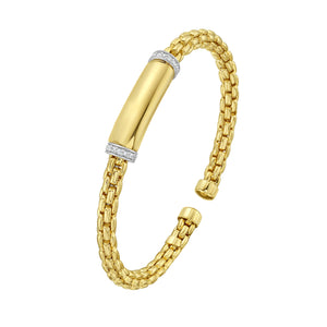 14K gold Venetian link bracelet with a bold gold bar and diamonds at the center, handcrafted by skilled Italian artisans.