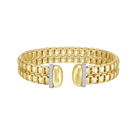 14K & Diamond Double Row Bold Venetian Cuff