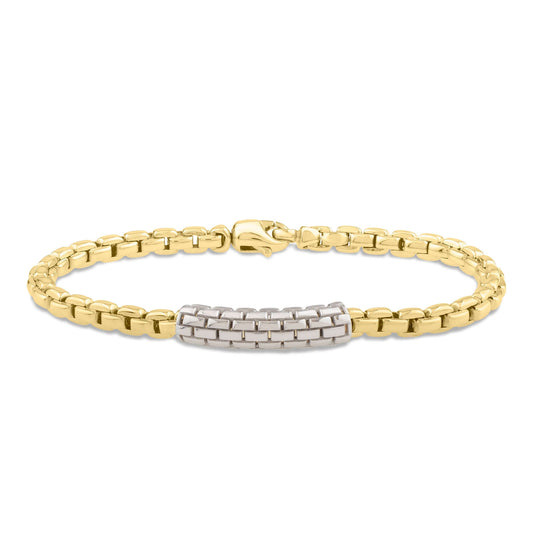 14K Two-Tone Gold Venetian Link ID Bracelet