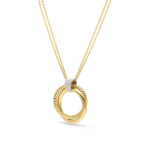 14K Gold & Diamond Interlocking Rings Pendant Necklace