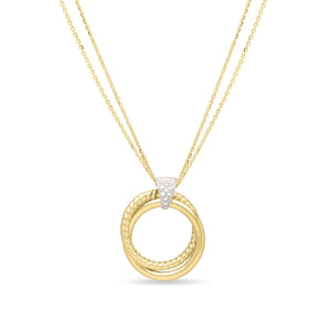 14K Gold & Diamond Interlocking Rings Pendant Necklace