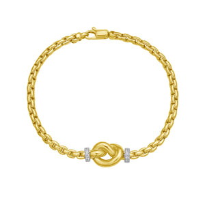 14K gold Venetian link bracelet with a knot and diamonds at the center, symbolizing unity and connection, handcrafted by skilled Italian artisans.