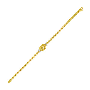 14K gold Venetian link bracelet with a knot and diamonds at the center, symbolizing unity and connection, handcrafted by skilled Italian artisans.