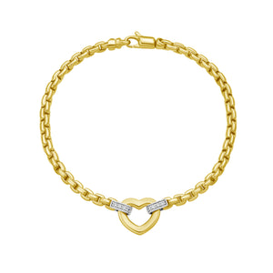 14K gold Venetian link bracelet with a heart and diamonds at the center.