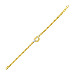 14K gold Venetian link bracelet with a heart and diamonds at the center.