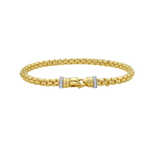 14K Diamond Clasp Venetian Link Bracelet, handcrafted in Italy, featuring a unique lobster clasp with diamonds and a distinctive Venetian texture, suitable for both men and women.