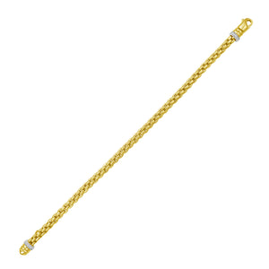 14K Diamond Clasp Venetian Link Bracelet, handcrafted in Italy, featuring a unique lobster clasp with diamonds and a distinctive Venetian texture, suitable for both men and women.