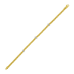 14K gold bracelet with Venetian links and three natural diamond rondels, designed to add elegance and charm to any moment.