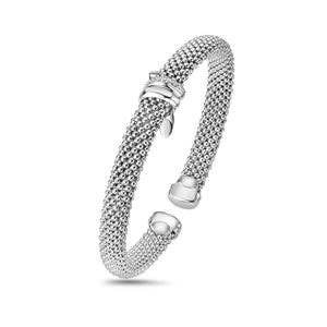 Silver & Diamond Popcorn Knot Cuff Bracelet