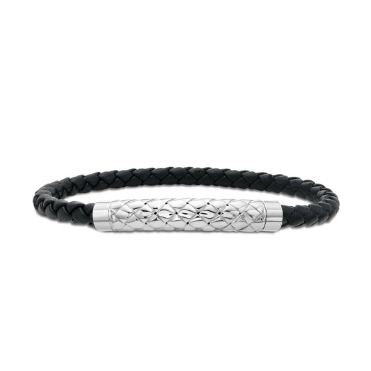 Silver Woven Bar Leather Bracelet