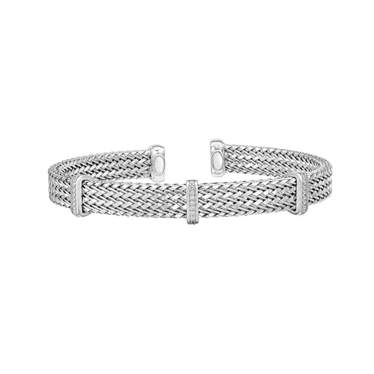 Silver Men's Triple Diamond Bar Woven Bangle