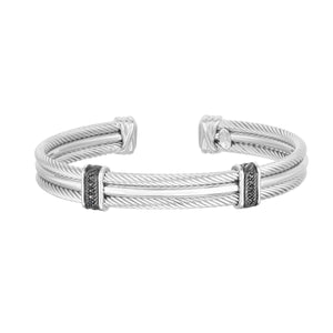 Sterling Silver Cable Cuff Bracelet with Diamonds