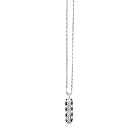 Silver Men's Braided Long Tag Necklace